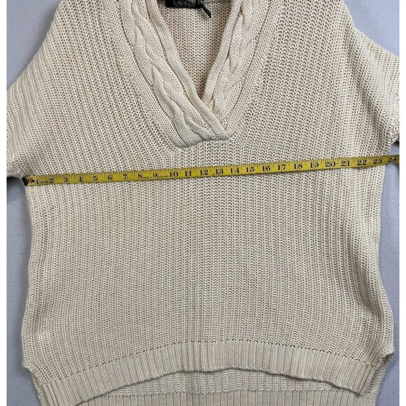 LRL Ralph Lauren Womens Cable Knit Fisherman Sweater Size Large Cream Cotton - Picture 8 of 9